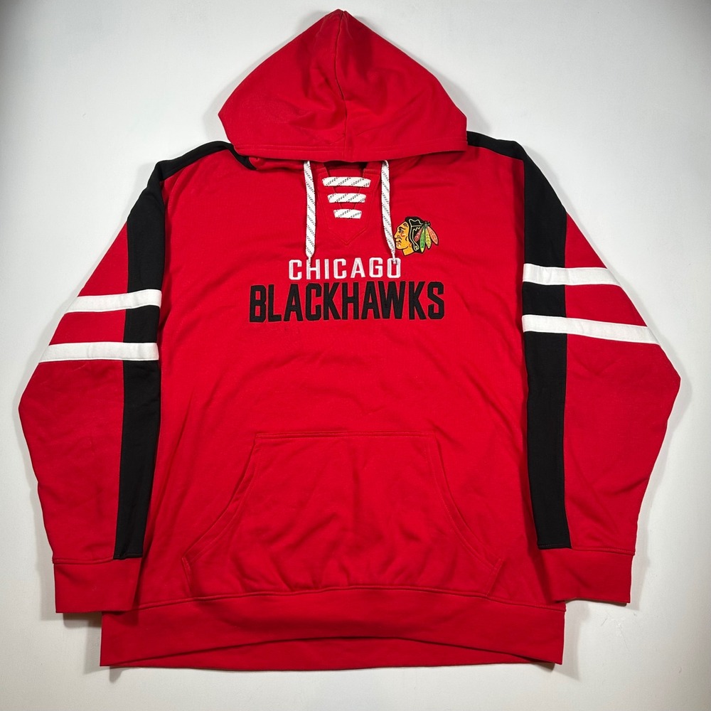 NHL Chicago Blackhawks Hoodie Mens 2XL Lace Up Pullover Red